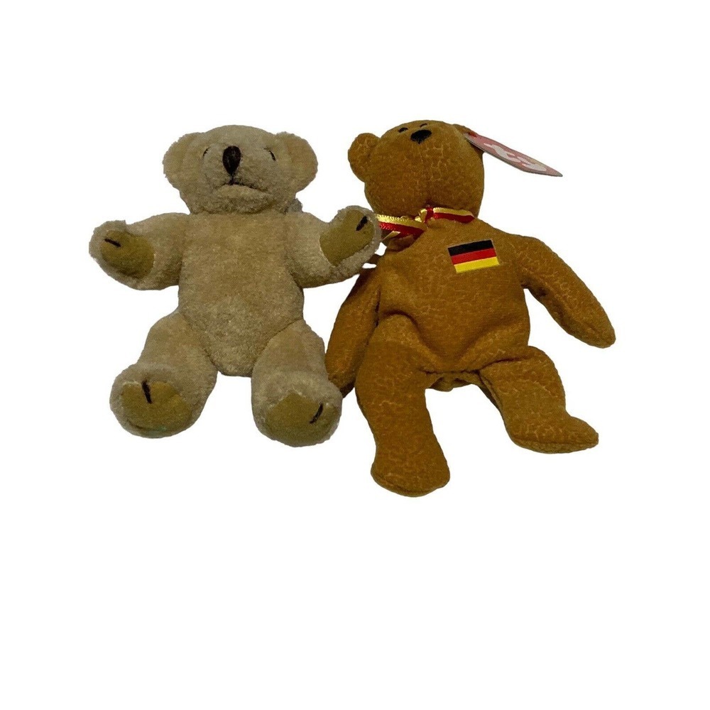 Miniature Teddy Bear, Jointed, Light Brown And Ty Beanie Germanic The Bear